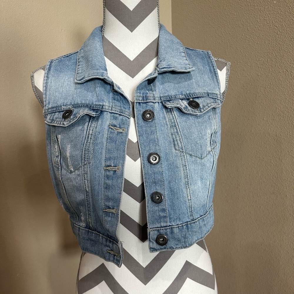Highway Jeans Light Wash Denim Cropped Vest